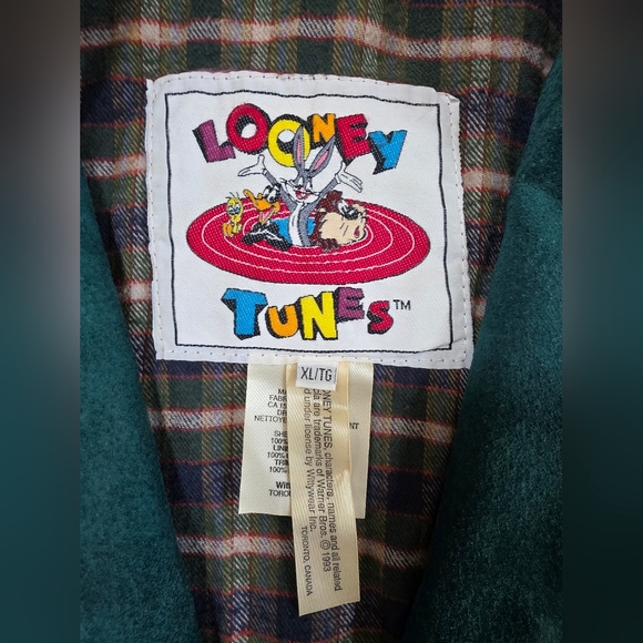 Vintage 1993 Looney Tunes Leather Suede Varsity Jacket XL - Picture 10 of 15